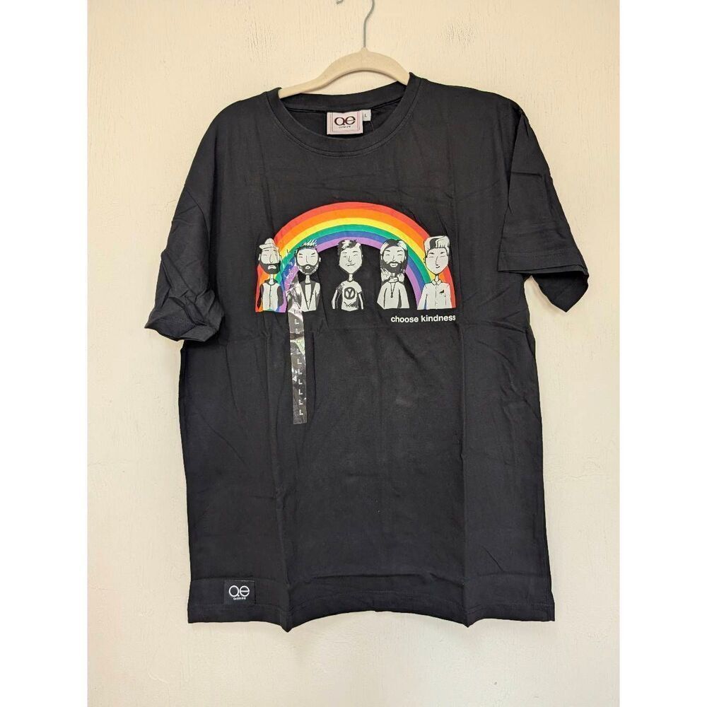 Queer Eye Mens Rainbow Pride Choose Kindness Graphic T-shirt Black Large NWT